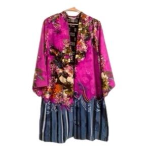 Kimono Cardigan Long Sleeve M Dark Floral Bloomcore Boho Open Front Collarless